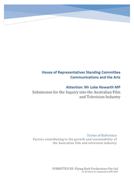 Submission for the Inquiry Into the Australian Film and Television Industry