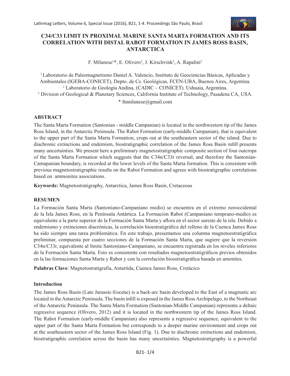 C34/C33 Limit in Proximal Marine Santa Marta Formation and Its Correlation with Distal Rabot Formation in James Ross Basin, Antarctica