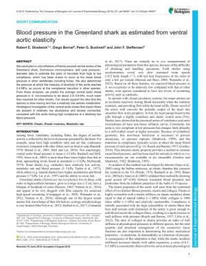 Blood Pressure in the Greenland Shark As Estimated from Ventral Aortic Elasticity Robert E