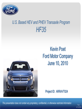 US Based HEV and PHEV Transaxle Program HF35