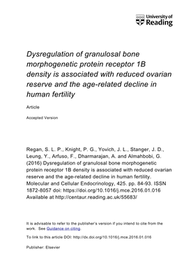 Dysregulation of Granulosal Bone Morphogenetic Protein Receptor 1B Density Is Associated with Reduced Ovarian Reserve and the Age-Related Decline in Human Fertility