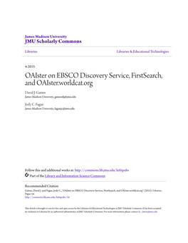 Oaister on EBSCO Discovery Service, Firstsearch, and Oaister.Worldcat.Org David J
