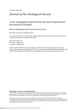 A New Stratigraphic Framework for the Early Neoproterozoic Successions of Scotland