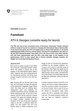 Factsheet ATV-5: ATV-5 Georges Lemaître Ready for Launch