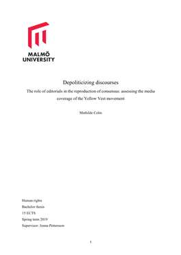 Depoliticizing Discourses the Role of Editorials in the Reproduction of Consensus: Assessing the Media Coverage of the Yellow Vest Movement
