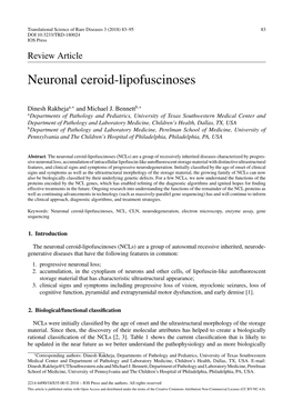 Neuronal Ceroid-Lipofuscinoses