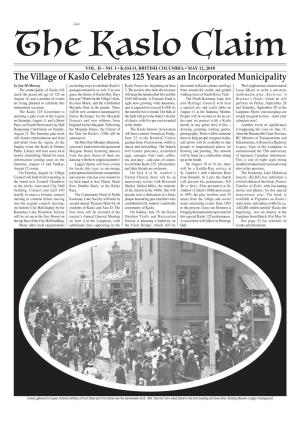The Village of Kaslo Celebrates 125 Years As an Incorporated Municipality