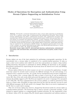 Modes of Operations for Encryption and Authentication Using Stream Ciphers Supporting an Initialisation Vector