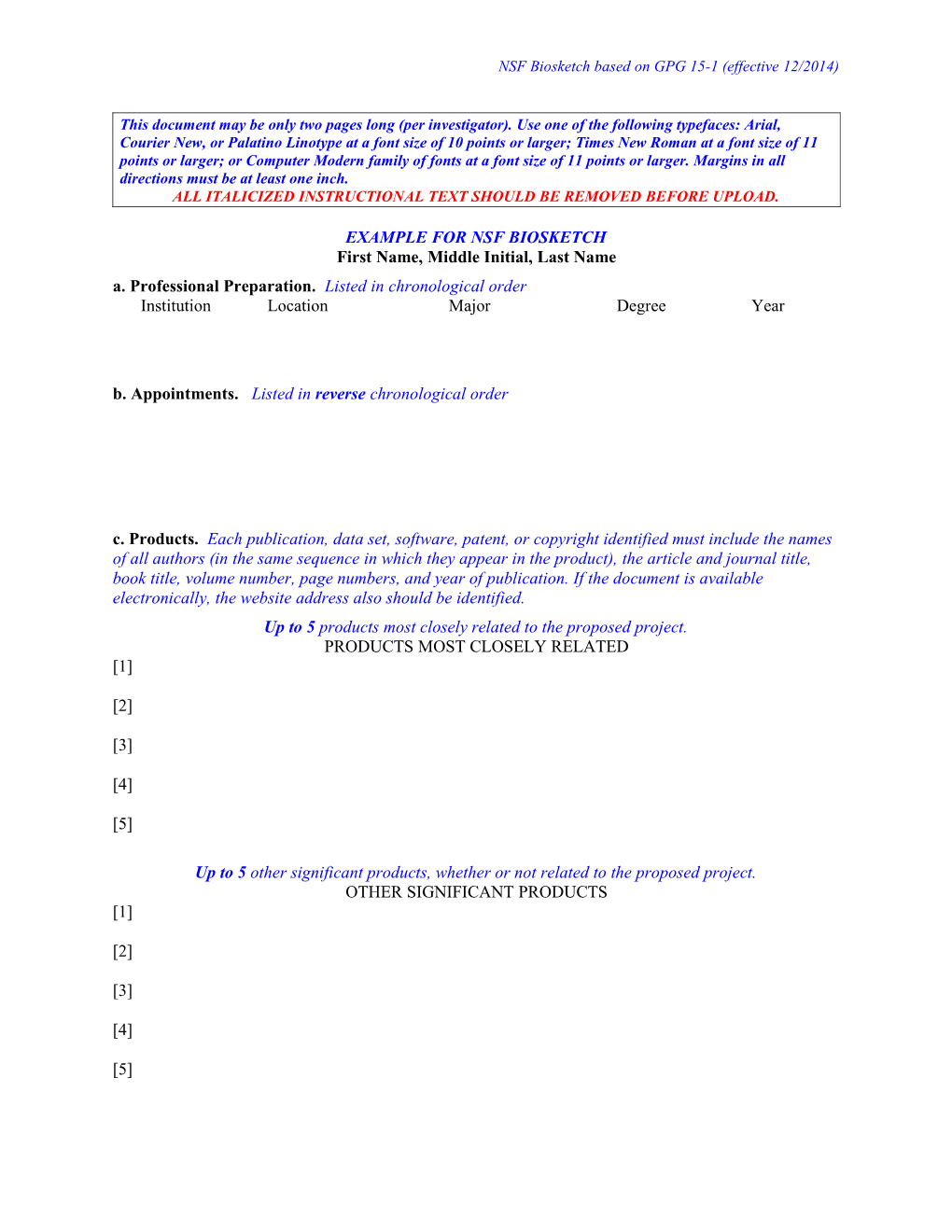 NSF Biosketch Based on GPG 15-1 (Effective 12/2014)