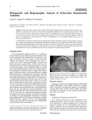 Phylogenetic and Biogeographic Analysis of Ordovician Homalonotid Trilobites Curtis R