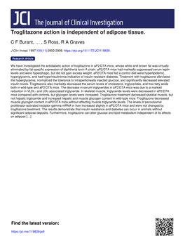 Troglitazone Action Is Independent of Adipose Tissue