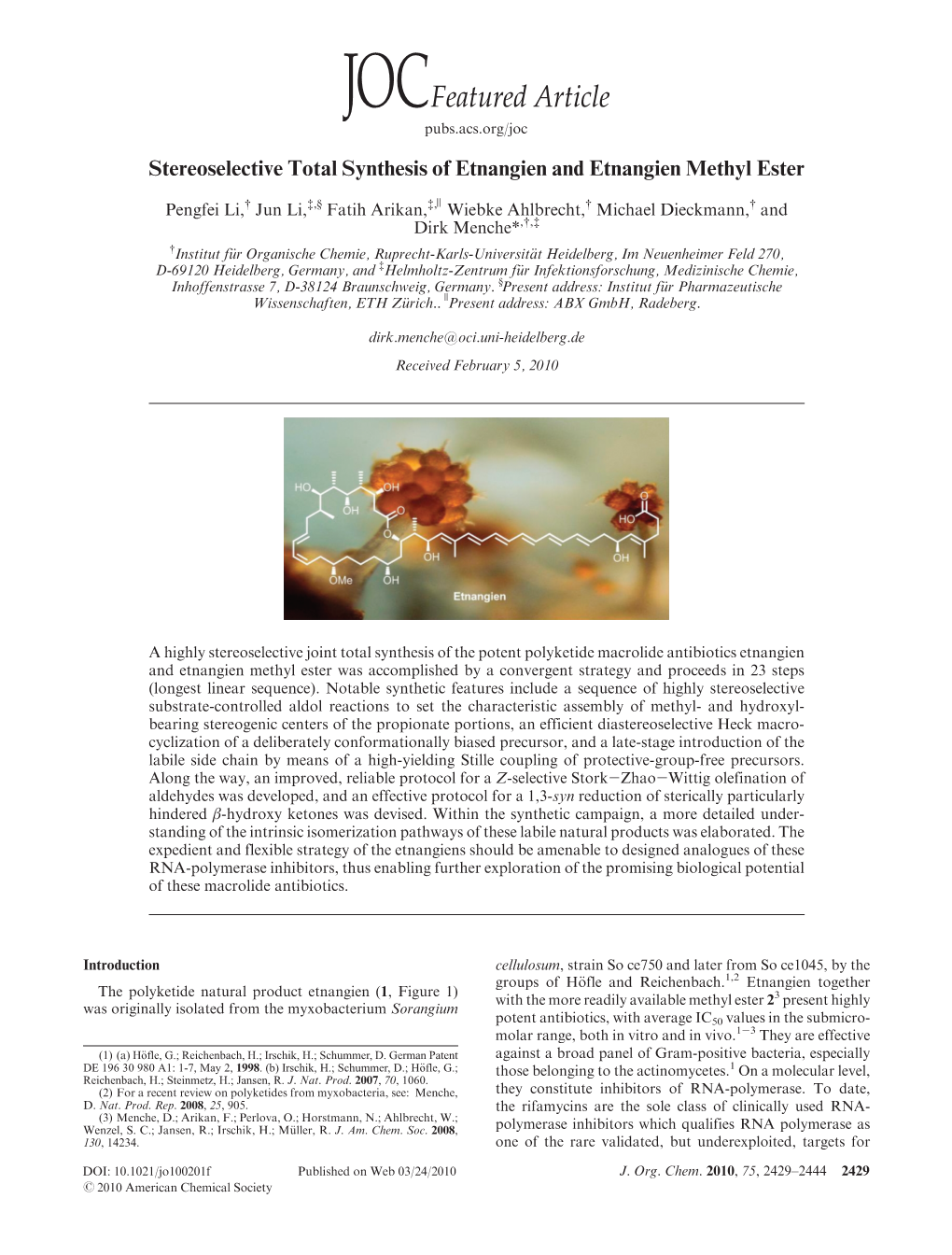 Stereoselective Total Synthesis of Etnangien and Etnangien Methyl Ester