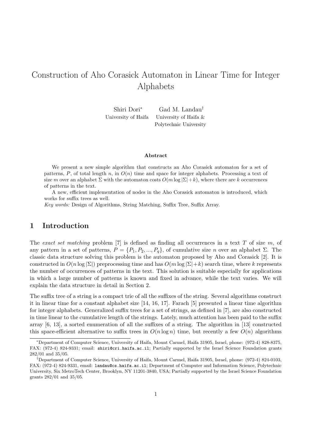 Construction of Aho Corasick Automaton in Linear Time for Integer Alphabets