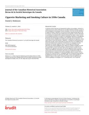 Cigarette Marketing and Smoking Culture in 1930S Canada Daniel J