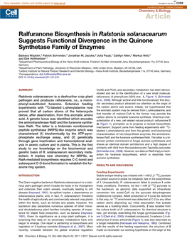 Ralfuranone Biosynthesis in Ralstonia Solanacearum Suggests Functional Divergence in the Quinone Synthetase Family of Enzymes