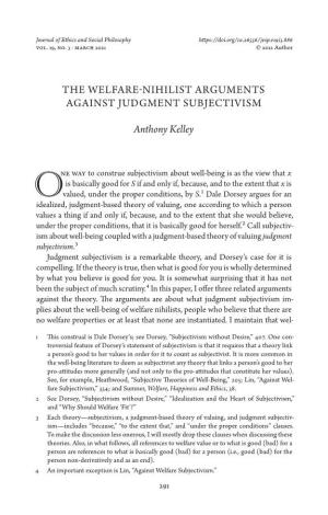 The Welfare-Nihilist Arguments Against Judgment Subjectivism