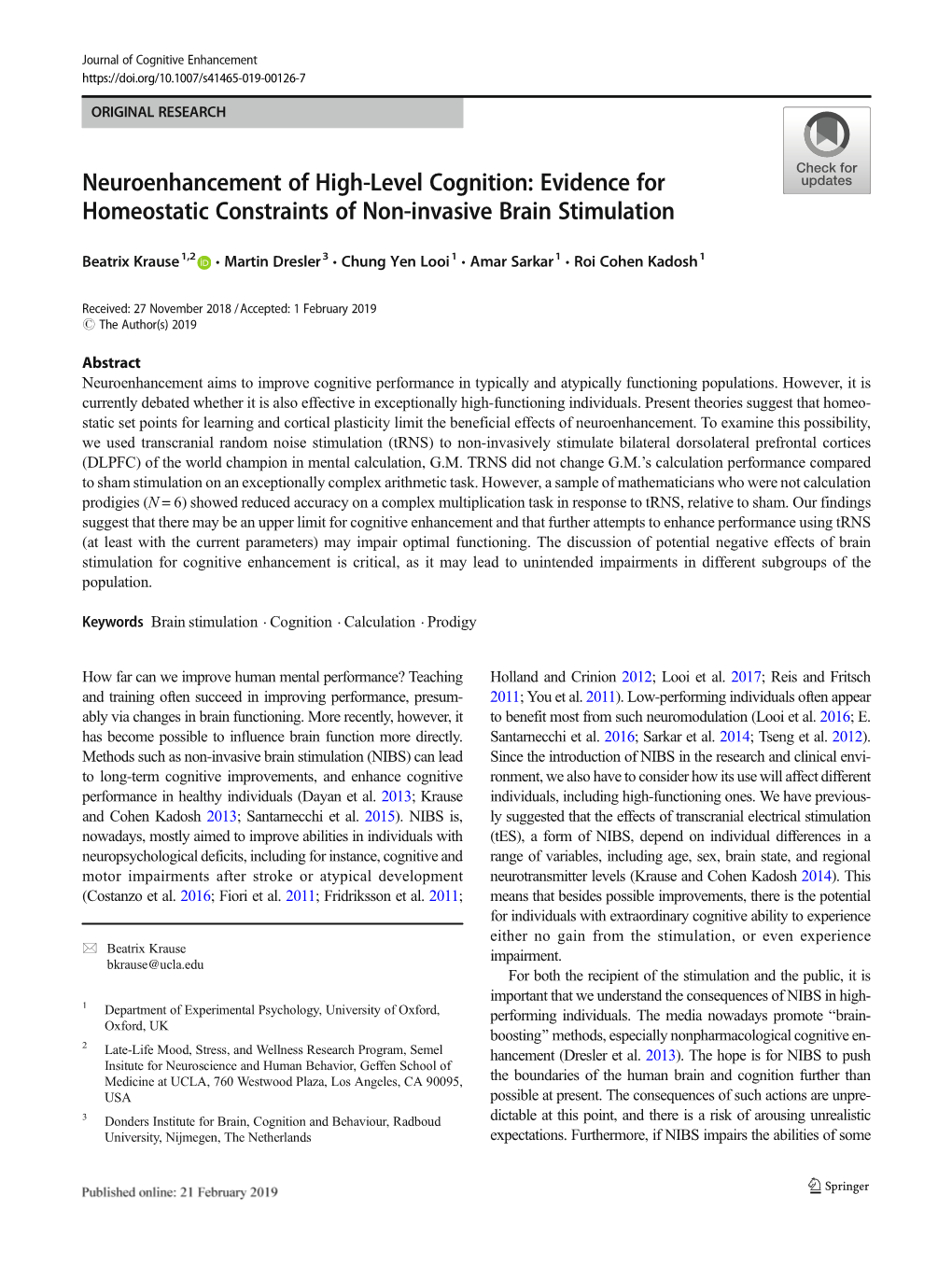 Neuroenhancement of High-Level Cognition: Evidence for Homeostatic Constraints of Non-Invasive Brain Stimulation