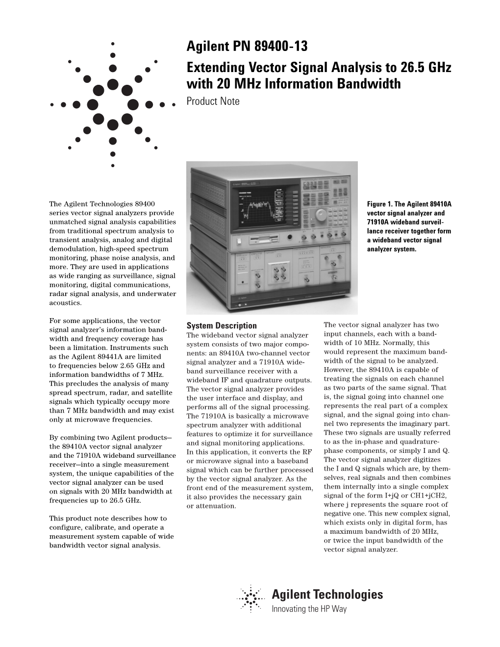 Agilent PN 89400-13 Extending Vector Signal Analysis to 26.5 Ghz with 20 Mhz Information Bandwidth Product Note