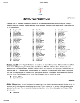2018 LPGA Priority List SEP-05-2018