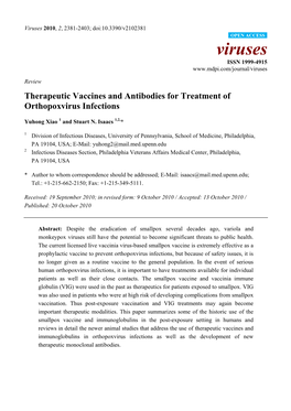 Therapeutic Vaccines and Antibodies for Treatment of Orthopoxvirus Infections