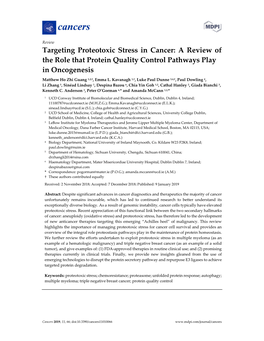 Targeting Proteotoxic Stress in Cancer: a Review of the Role That Protein Quality Control Pathways Play in Oncogenesis