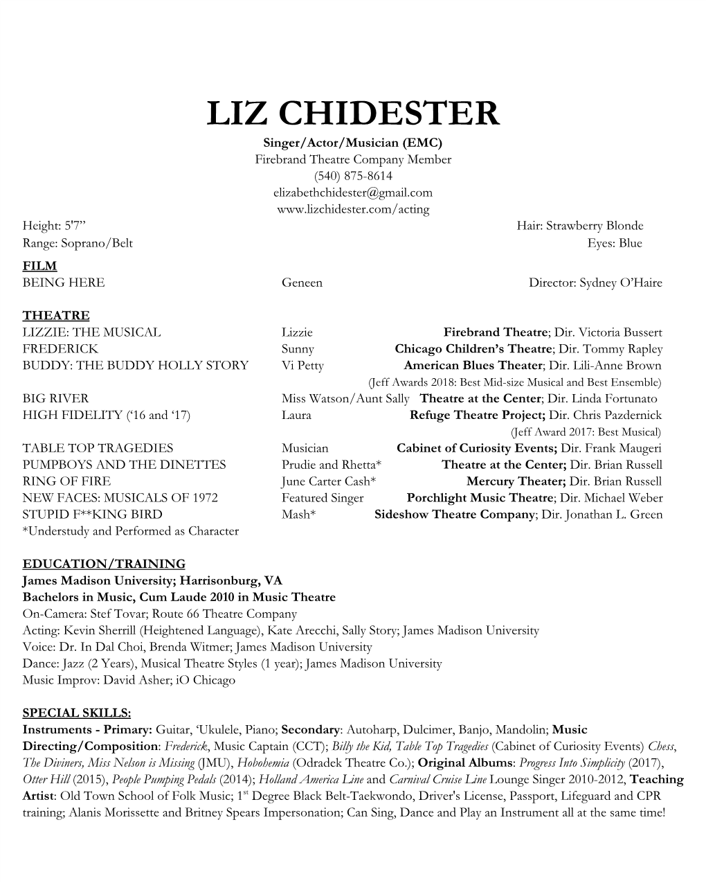 Liz Chidester's Acting Resume