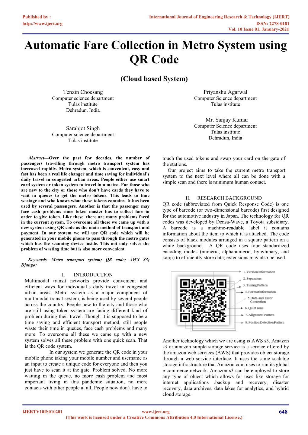 Automatic Fare Collection in Metro System Using QR Code