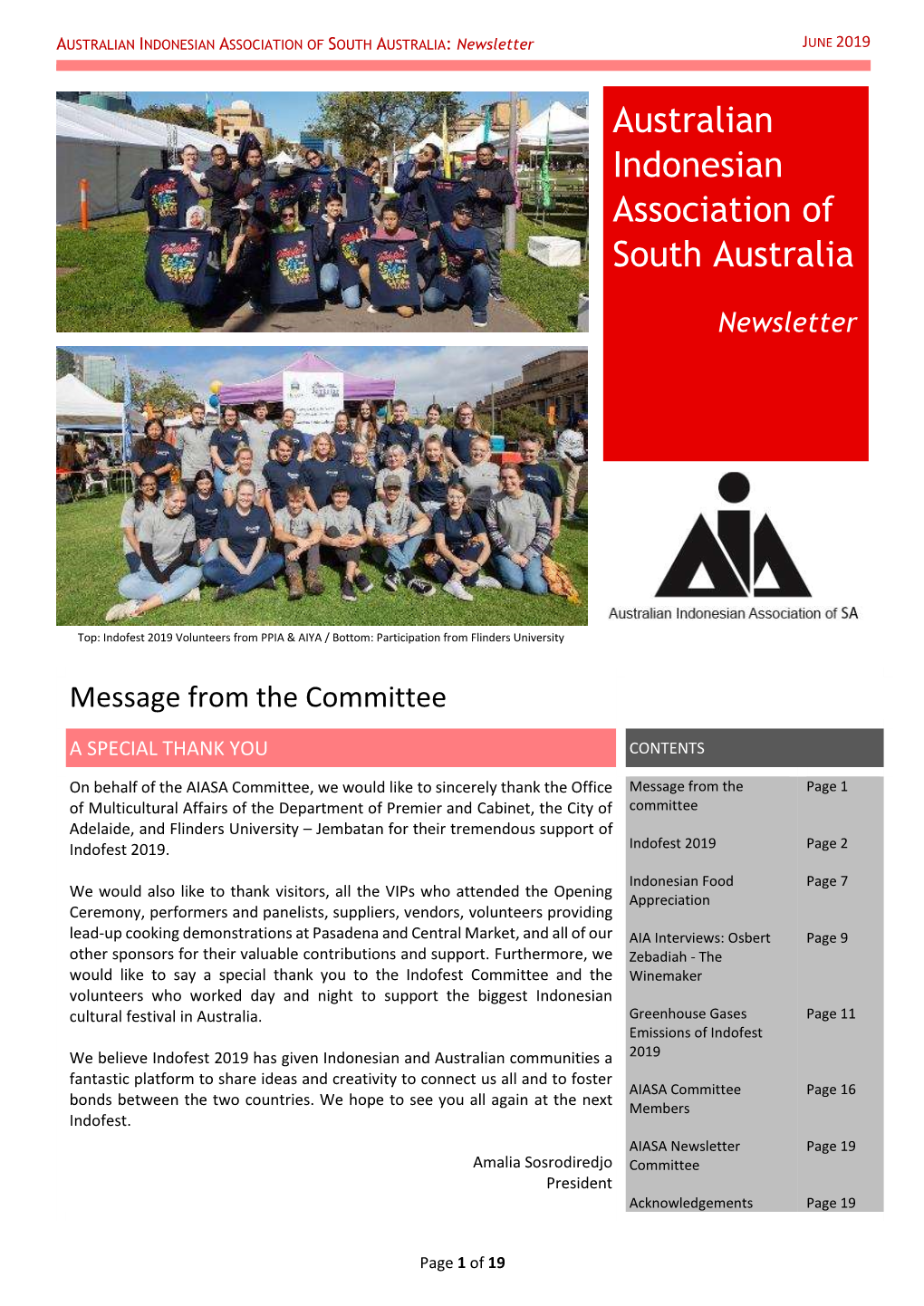 AUSTRALIAN INDONESIAN ASSOCIATION of SOUTH AUSTRALIA: Newsletter JUNE 2019