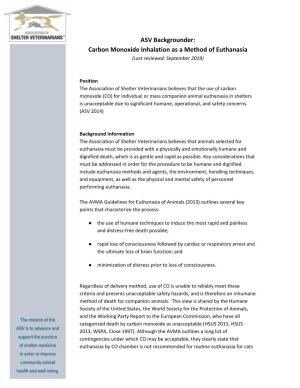 Carbon Monoxide Inhalation As a Method of Euthanasia (Last Reviewed: September 2019)