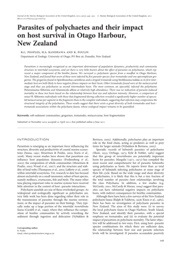 Parasites of Polychaetes and Their Impact on Host Survival in Otago Harbour, New Zealand R.C