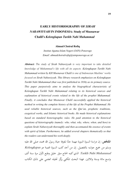 EARLY HISTORIOGRAPHY of SIRAH NABAWIYYAH in INDONESIA: Study of Moenawar Chalil's Kelengkapan Tarikh Nabi Muhammad