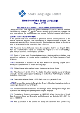 Timeline of the Scots Language Since 1700