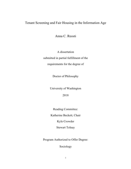 Tenant Screening and Fair Housing in the Information Age Anna C. Reosti