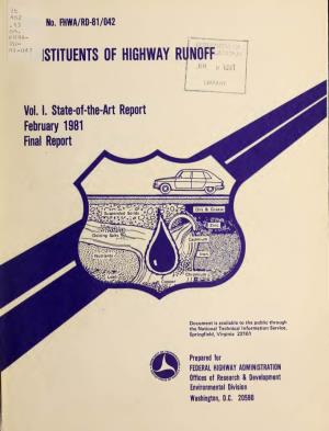 Constituents of Highway Runoff February 1981 Volume I, State-Of-The-Art Report 6