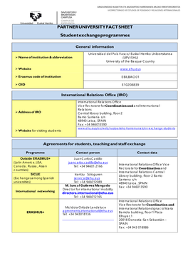 University of the Basque Country Fact Sheet