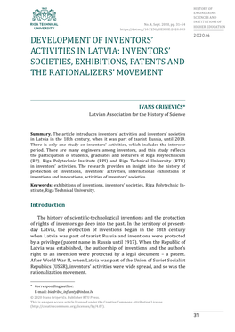Inventors' Societies, Exhibitions, Patents and the Rationalizers