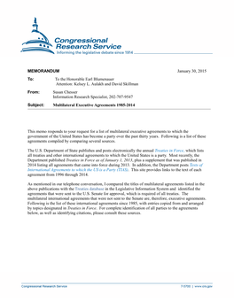 MEMORANDUM January 30, 2015 To: to the Honorable Earl Blumenauer Attention: Kelsey L