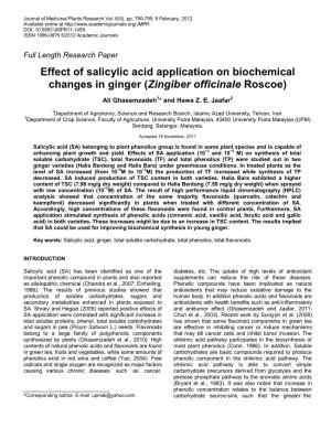 Effect of Salicylic Acid Application on Biochemical Changes in Ginger (Zingiber Officinale Roscoe)