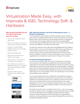 Virtualization Made Easy...With Imprivata & IGEL Technology Soft