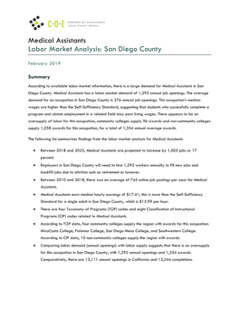 Medical Assistants Labor Market Analysis: San Diego County