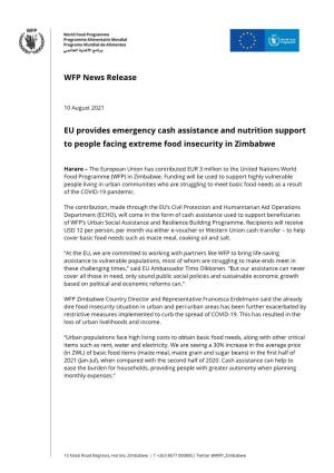 WFP News Release EU Provides Emergency Cash Assistance and Nutrition Support to People Facing Extreme Food Insecurity in Zimbabw