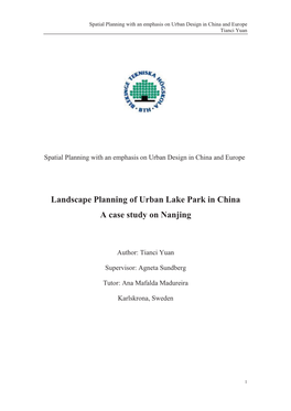 Landscape Planning of Urban Lake Park in China a Case Study on Nanjing
