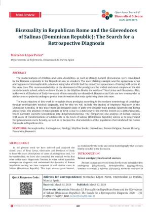 Bisexuality in Republican Rome and the Güevedoces of Salinas (Dominican Republic): the Search for a Retrospective Diagnosis