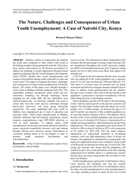 The Nature, Challenges and Consequences of Urban Youth Unemployment: a Case of Nairobi City, Kenya