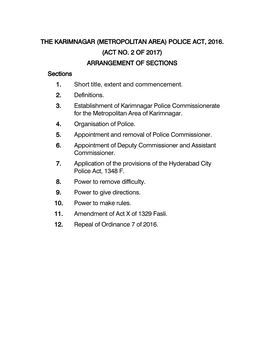 The Karimnagar (Metropolitan Area) Police Act, 2016