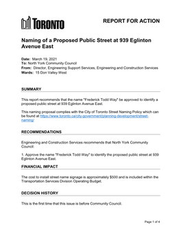 Naming of a Proposed Public Street at 939 Eglinton Avenue East