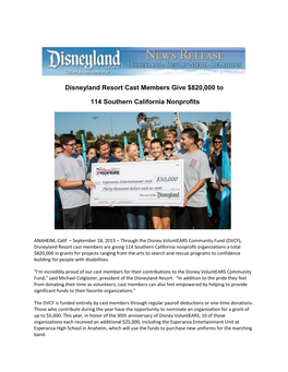Disneyland Resort Cast Members Give $820,000 to 114 Southern