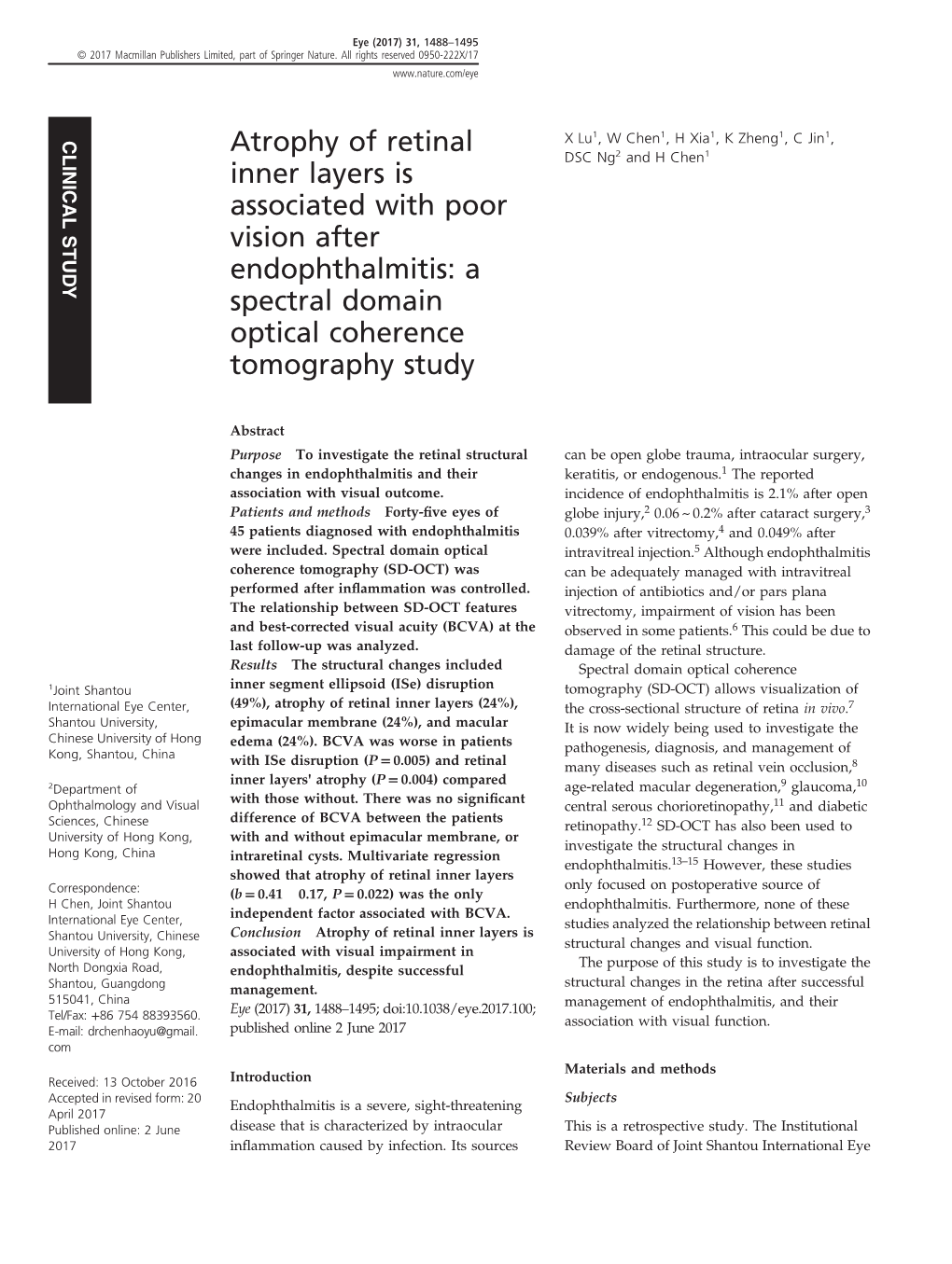 A Spectral Domain Optical Coherence Tomography Study