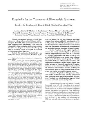 Pregabalin for the Treatment of Fibromyalgia Syndrome