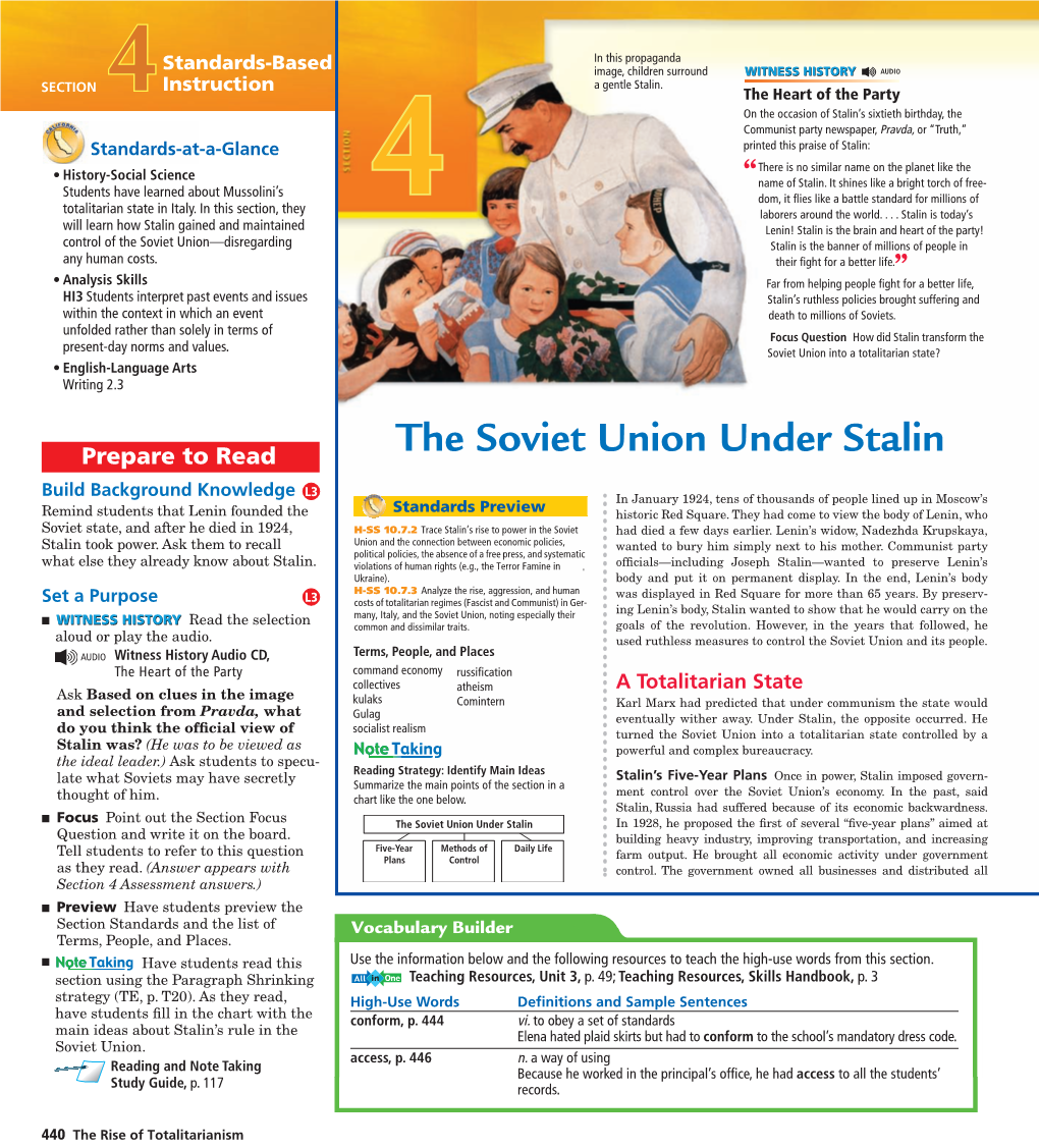 The Soviet Union Under Stalin Prepare to Read